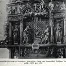 Bartenstein, Evangelische Pfarrkirche, Altaraufsatz, Sockel und Hauptgeschoss, 1650 bis 1660, Bildhauer Joachim Pfaff (zugeschrieben)